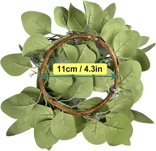 Eucalyptus Candle Rings by [Brand Name] - 2Pcs Boho Wreaths for 3-Inch Pillar Candles | 4-Inch Decor