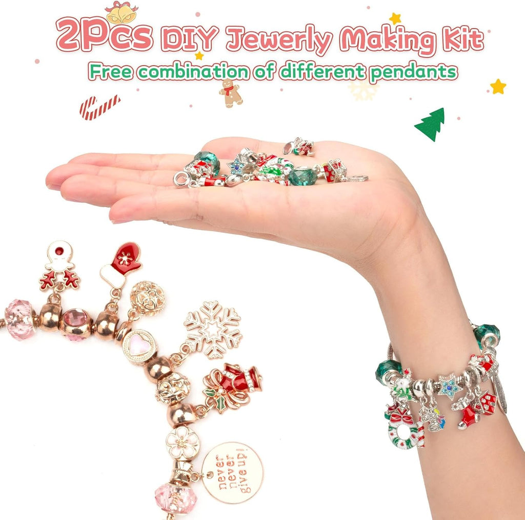 Skiennix Advent Calendar 2025 - Girls' DIY Charm Bracelet Jewelry | 24-Day Pink Xmas Countdown Gift