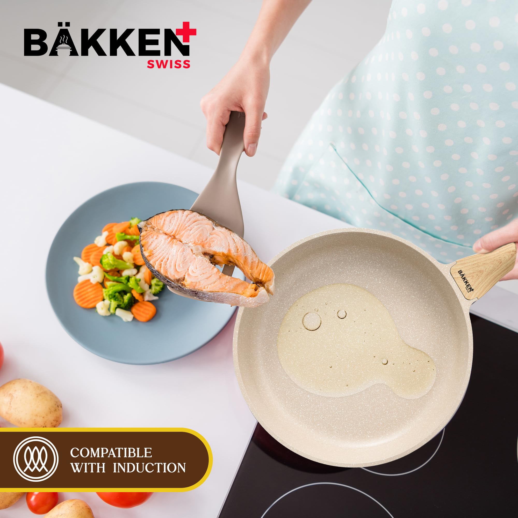 Bakken-Swiss 14-Piece Kitchen Cookware Set – Granite Non-Stick – Eco-Friendly – PFOA, PFOS, and PTFE Free for All Stoves & Oven-Safe,