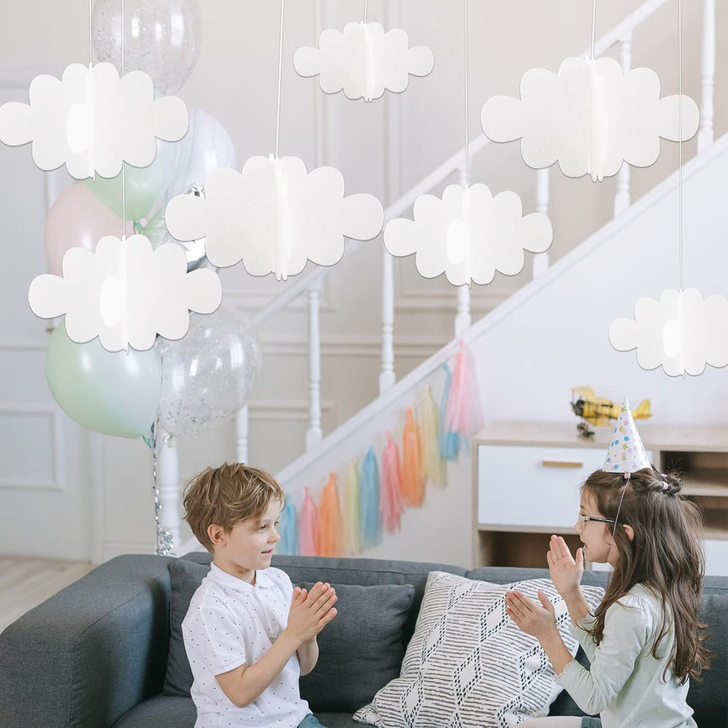 Skiennix 16 Pcs 3D Cloud Decorations - Hanging Artificial Cloud Ornaments for Nursery & Baby Showers