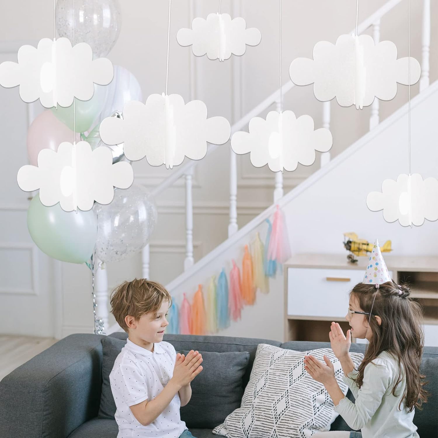 Skiennix 16 Pcs 3D Cloud Decorations - Hanging Artificial Cloud Ornaments for Nursery & Baby Showers