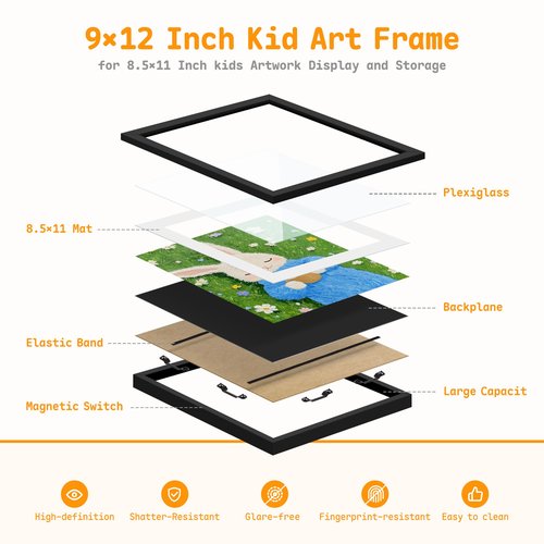 4 Pack Kids Artwork Frames Changeable 8.5 x 11 Inch Children Art Projects Children Art Frames Front Opening Picture Display Frame Holds 150 Drawings for Craft Storage, Room Decor, Portfolio, Black