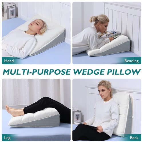 TANYOO Bed Wedge Pillow for Sleep Apnea 7.5Inch Gerd Pillow Patent Dual Layer Triangle Pillow Adjustable Shredded Memory Foam Topper Soft Support Ideal for Acid Reflux, After Surgery, Snoring