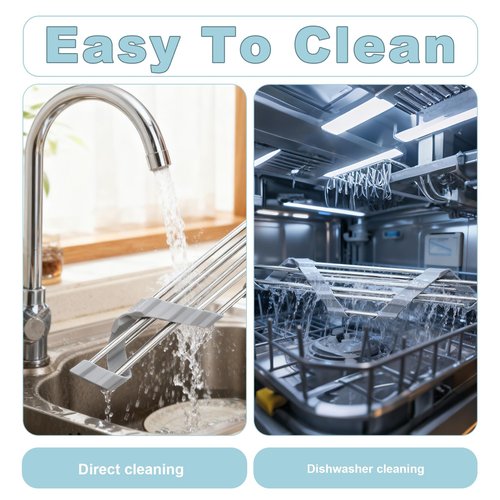 VAQULION Triangle Dish Drying Rack, Sink Caddy for Top of Sink Rack, Stainless Steel Roll-Up Over The Sink Drainer, Foldable Sponge Holder for Kitchen Sink Organizer, Non-Slip Silicone, Space-Saving