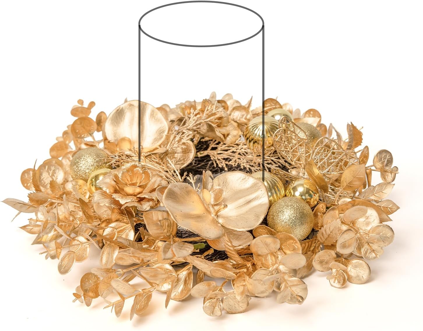 Skiennix Artificial Flower Candle Ring - 12" Gold Orchid & Eucalyptus Wreath for Home Decor | Perfect for Weddings & Centerpieces