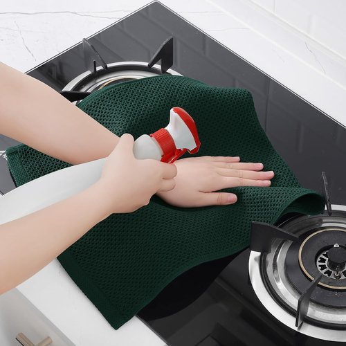 Homaxy 100% Cotton Waffle Weave Dish Towels - Ultra Soft & Absorbent | 13 x 28 Inches, 12-Pack, Blackish Green