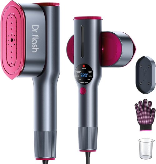 DRFLASH 2-in-1 Garment Steamer & Iron - Fast 15s Heat-Up, Portable Travel Size, 1200W with Large Ceramic Panel