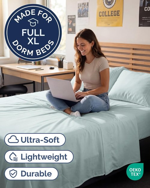 Full XL Bed Sheet Set by Hotel Luxury - Soft, Breathable & Cooling 4-Piece Bedding - Deep Pockets, Fade & Wrinkle Free - Ice Blue