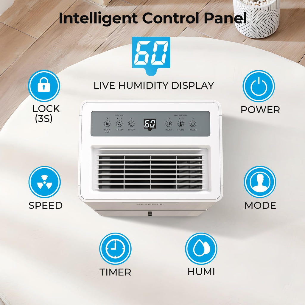 SEAVON 21 Pint Dehumidifier - Powerful Moisture Removal for Home & Large Rooms | Smart Humidity Control, 24H Timer