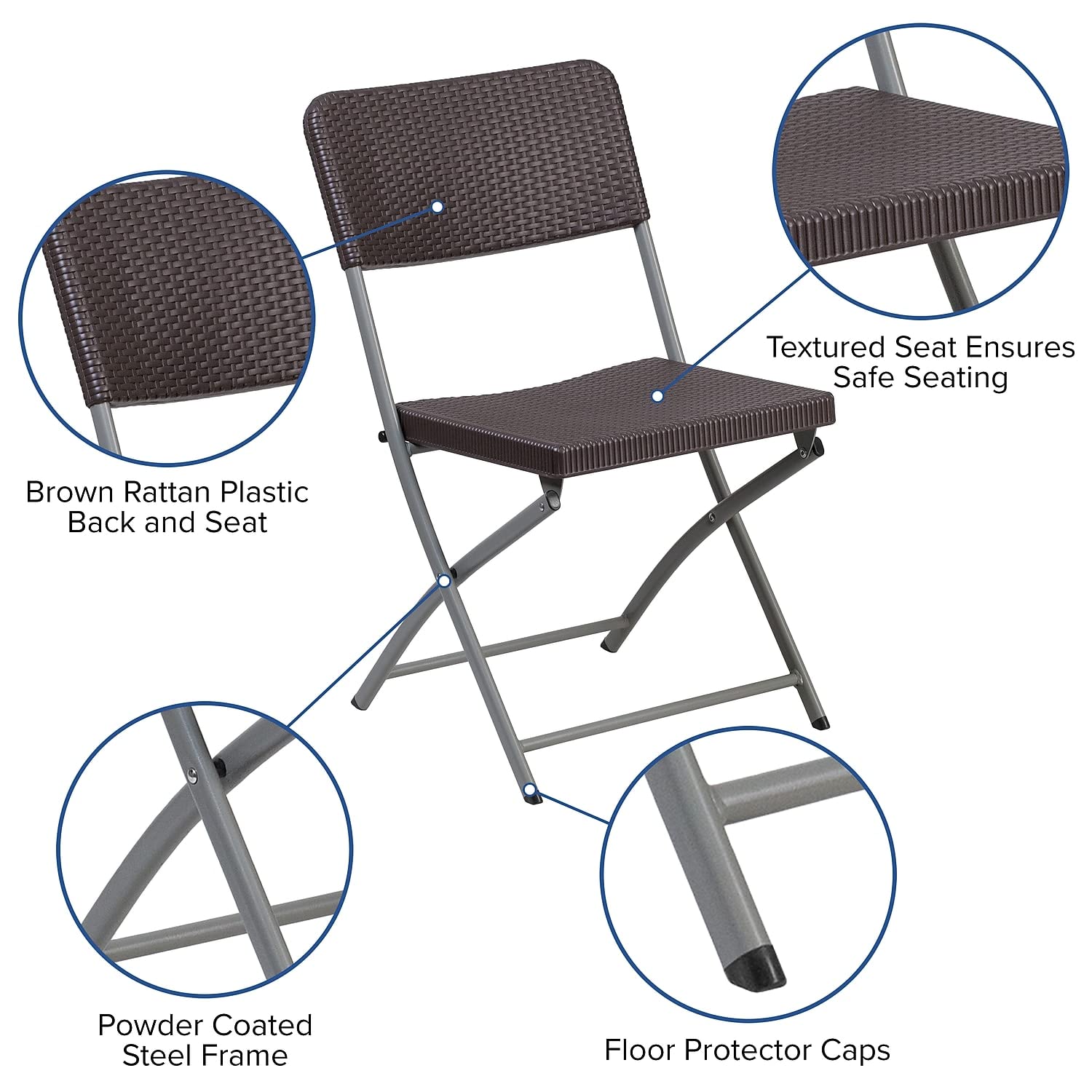 Flash Furniture 2 Pack HERCULES Series Brown Rattan Plastic Folding Chair with Gray Frame