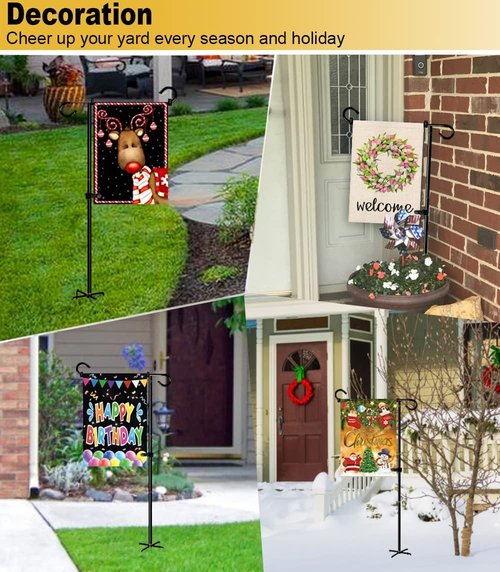 Garden Flag Stand Holder by [Brand Name] - 49 Inch Durable Design with 5 Forked Base for 12 x 18 Flags