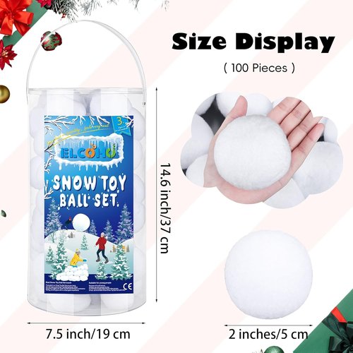 Elcoho 100-Piece 2-Inch Artificial Snow Balls Set - Realistic Plush Toss Balls for Kids | Winter Fun & Xmas Decor