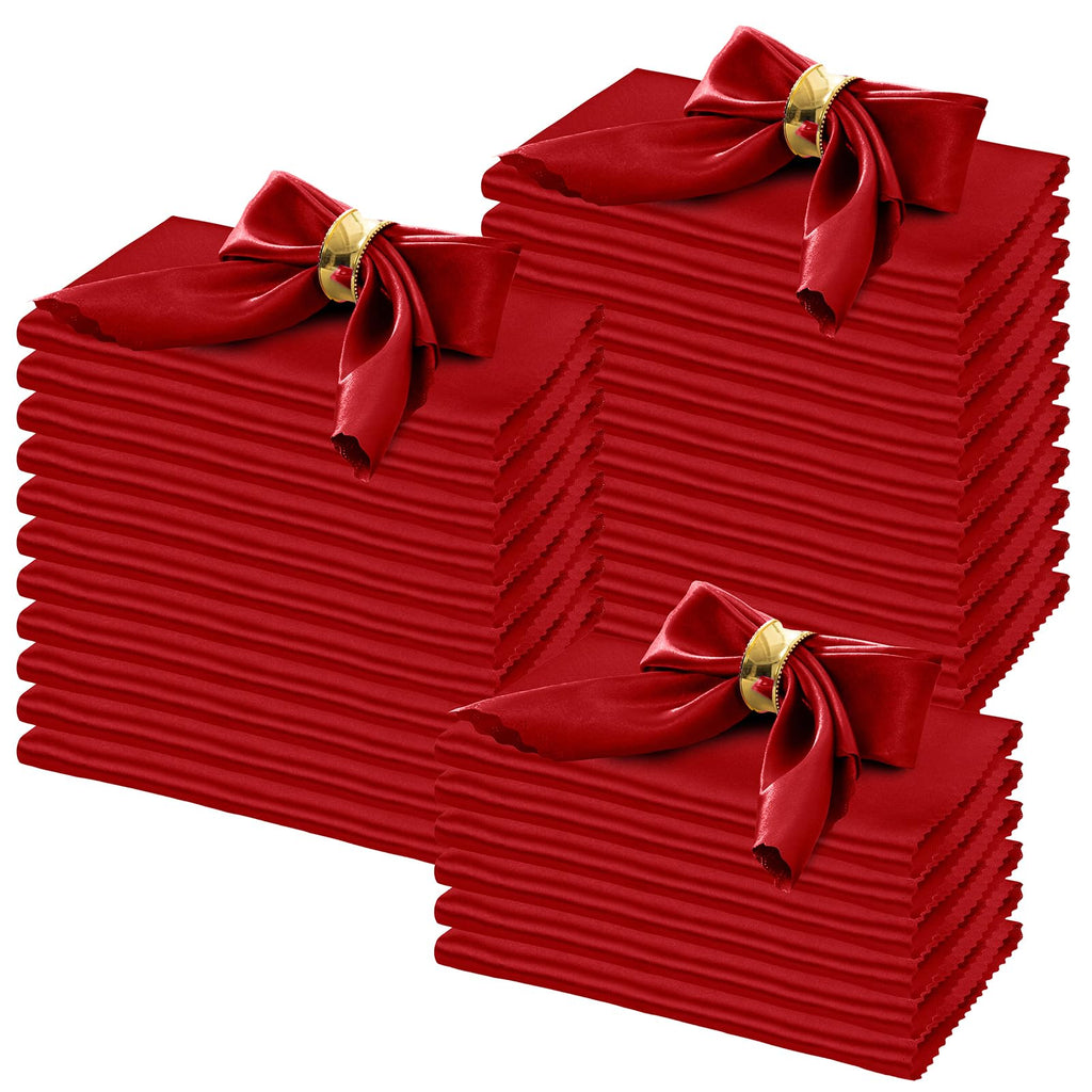 Horbaunal 100 Pack Satin Napkins 17" x 17" Square Dinner Napkins with Elegant Lace, Soft Cloth Napkins for Parties, Weddings, Events, Red