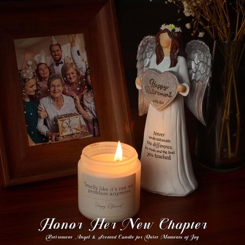 Angel Retirement Gift Set - Funny Candle & Card for Women | 7.09" Retired Angel Figurine