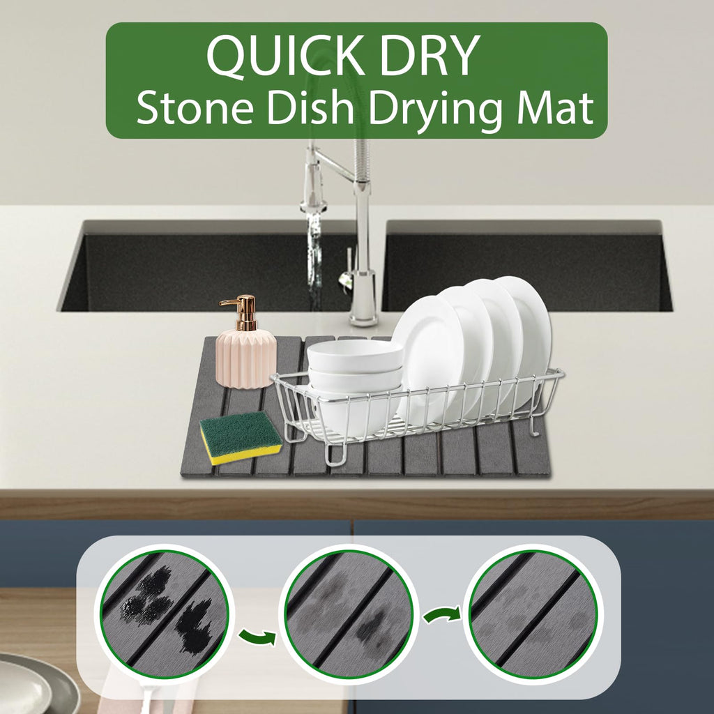 Oxydrily Stone Dish Drying Mat for Kitchen Counter,Large Dark Gray Foldable Diatomaceous Earth Dish Drying Mat,Quick-Dry Absorbent Bath & Countertop Stone Dishes Mats for Dishes Bottles Cups 23"x15.3"