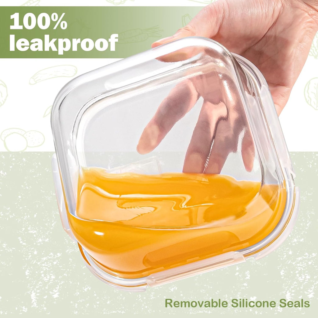 Skiennix Square Glass Containers - 24oz Borosilicate Food Storage Set | Freezer Safe, BPA Free, 4 Pack
