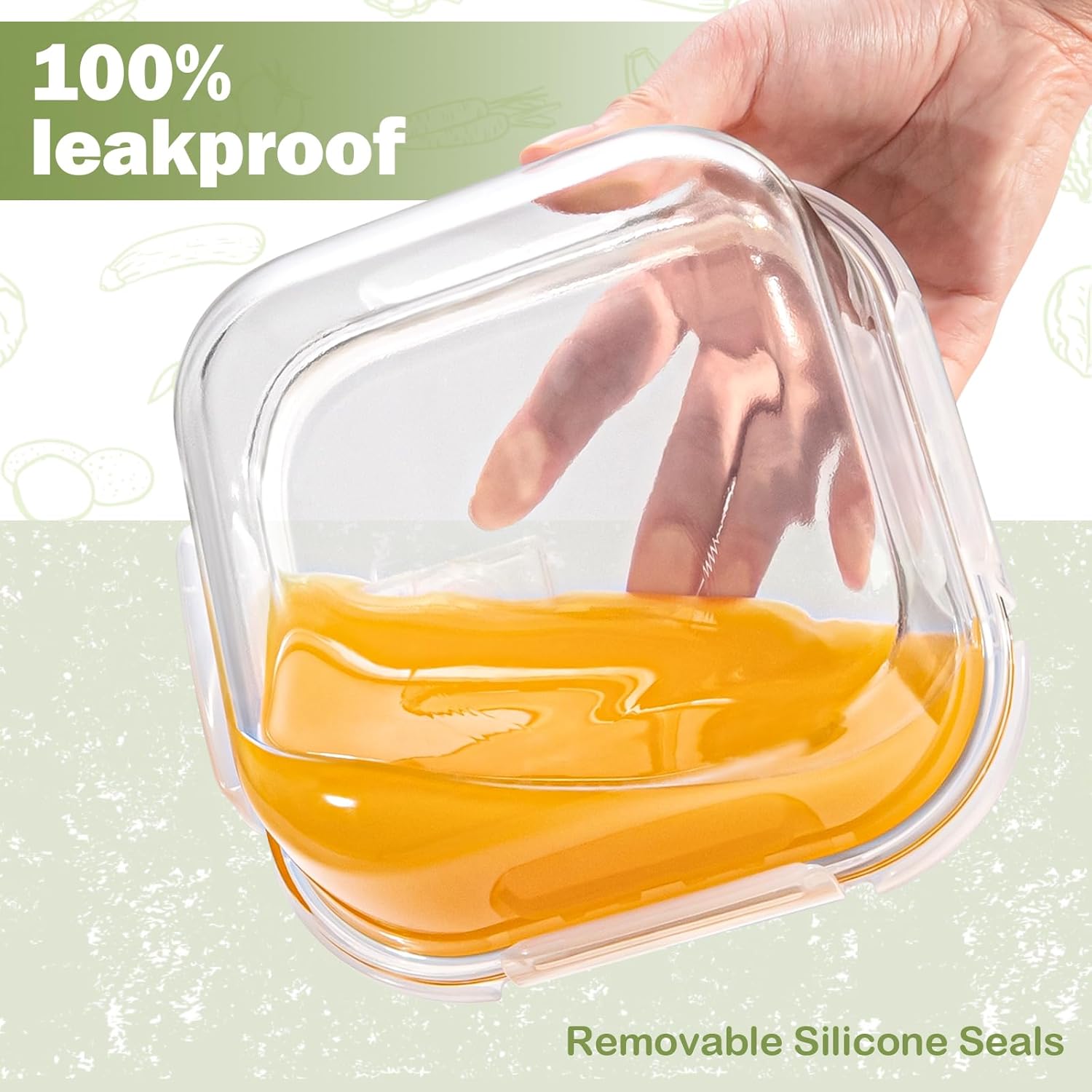 Skiennix Square Glass Containers - 24oz Borosilicate Food Storage Set | Freezer Safe, BPA Free, 4 Pack