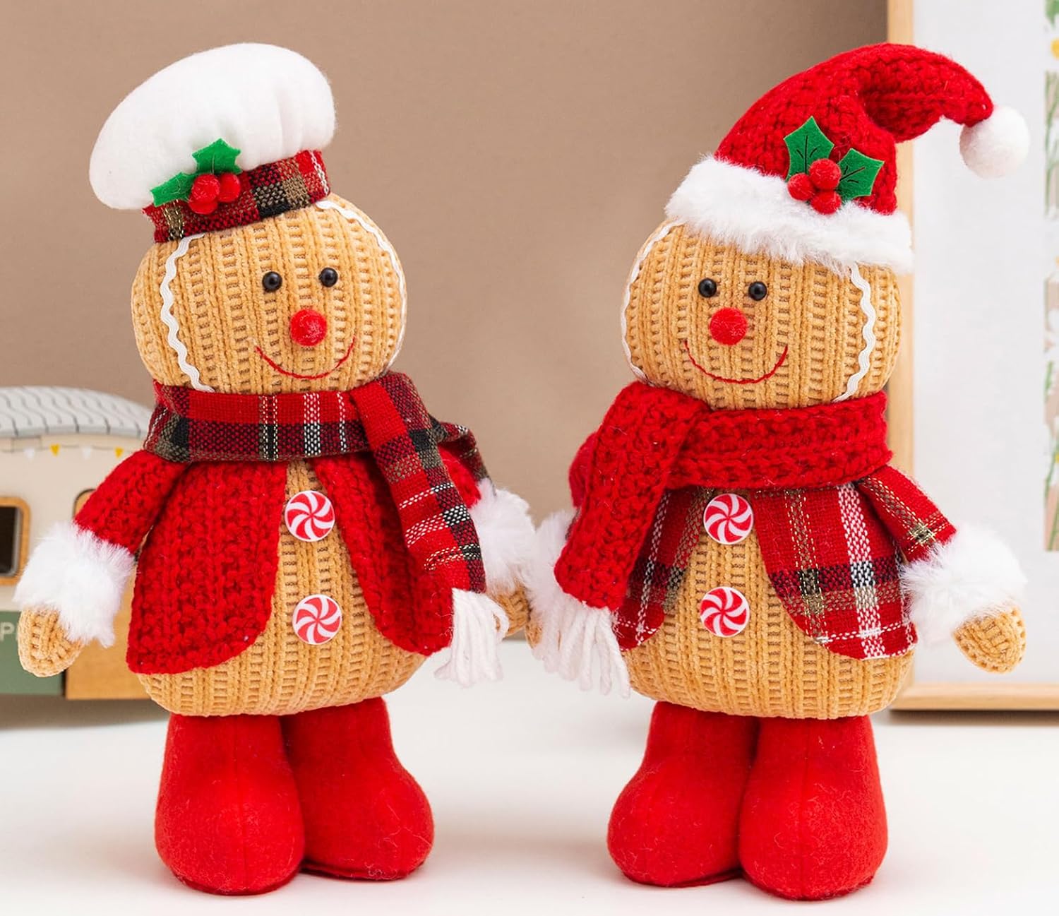 Quescu Gingerbread Christmas Decorations - 2PCS Plush Gingerbread Man Stuffed Dolls for Home Decor