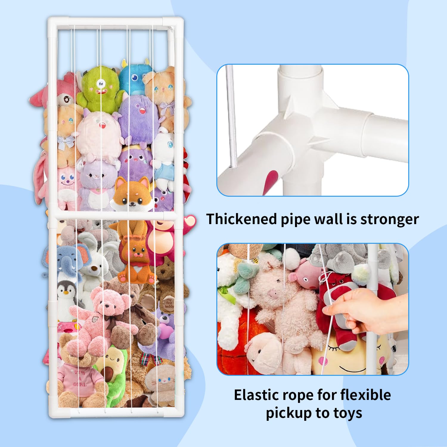 BomSaluka Stuffed Animal Storage, Kids Toy Zoo Storage Organizer with Elastic Band, Thicken PVC Tube Large Stuffed Animals Holder for Nursery Playroom Bedroom Room Furniture Plush Storage(White)