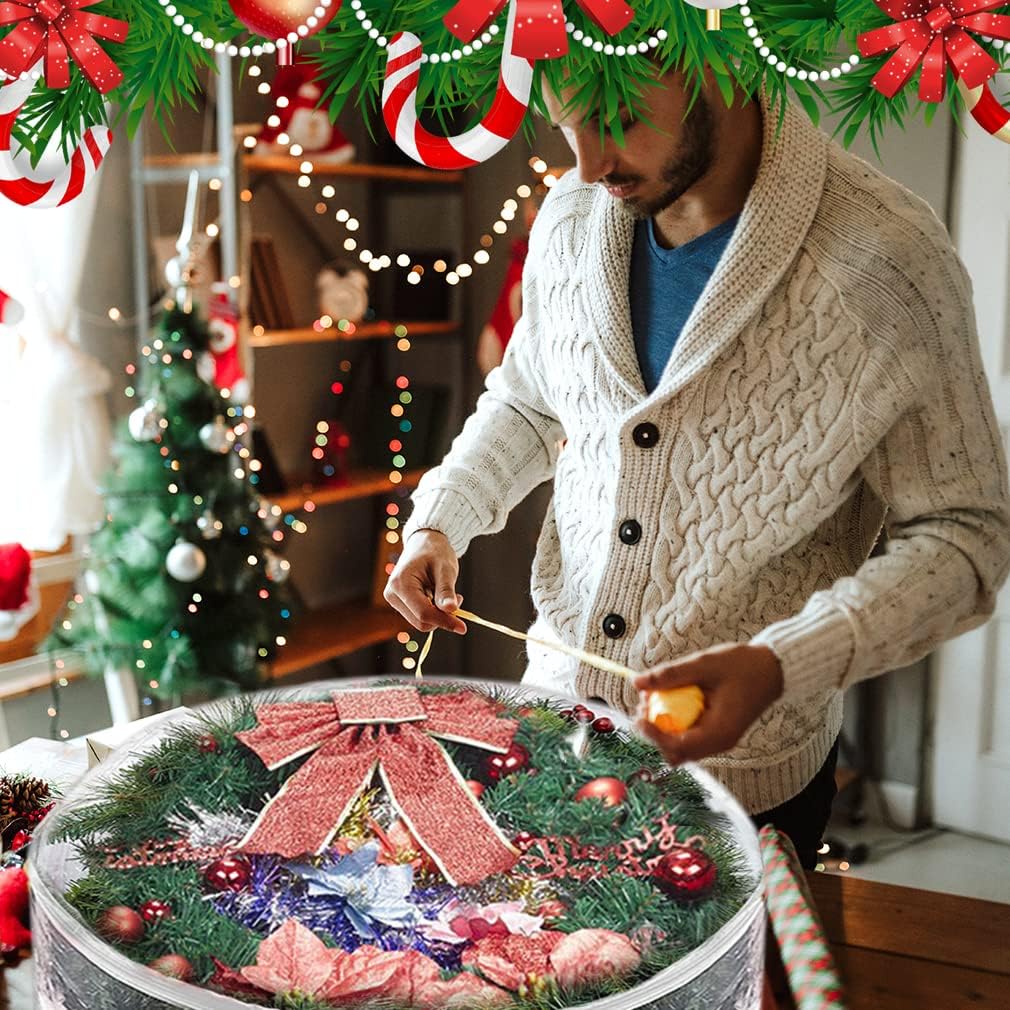 ProPik Christmas Wreath Storage Bag - Waterproof 4-Pack Clear Container for Holiday Wreaths | 24-Inch PVC