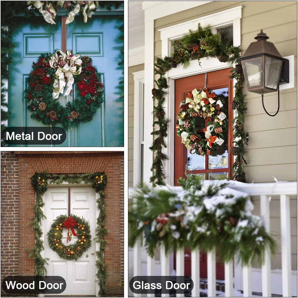 Myfolrena Wreath Hanger - Adjustable Stainless Steel Door Hanger for 15-24 Inch Wreaths, 20lb Capacity