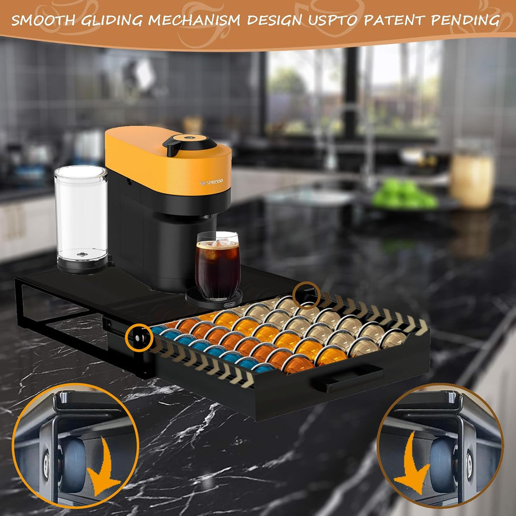 Nespresso Vertuo Pod Holder - Deluxe Black Tempered Glass Top | Holds Up to 75 Small or 50 Big Pods
