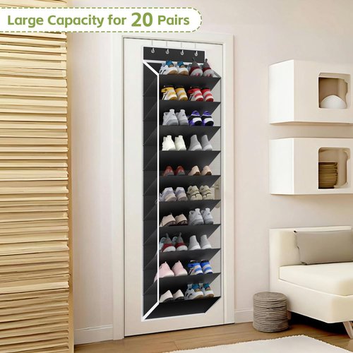 KEEPJOY Over Door Shoe Organizer - 10 Tiers Mesh Storage with Deep Pockets for 20-30 Pairs - Black