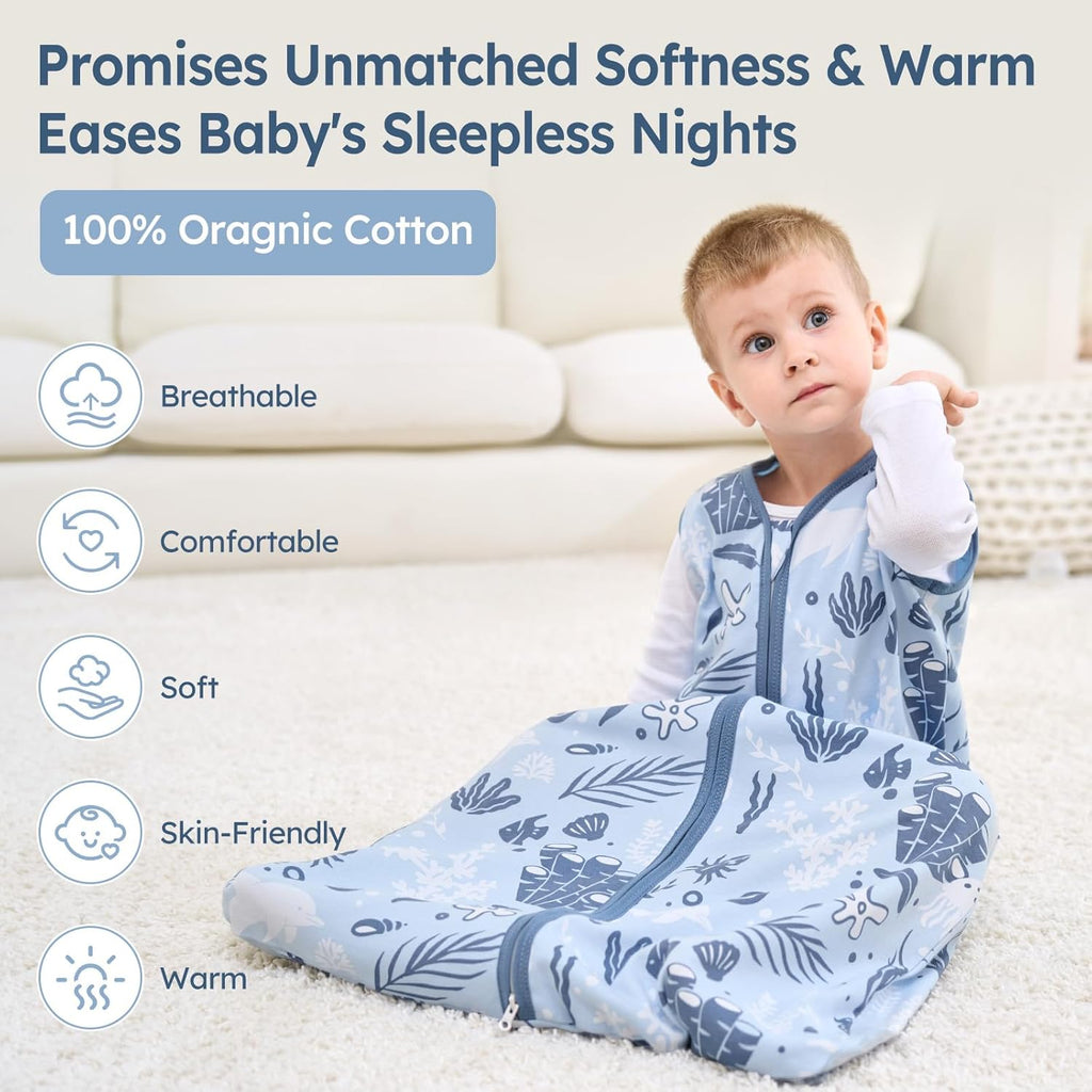 Unnivoll Baby Sleep Sack - 100% Cotton Lightweight Wearable Blanket | 0-6 Months, Blue Dolphin, 0.5 TOG