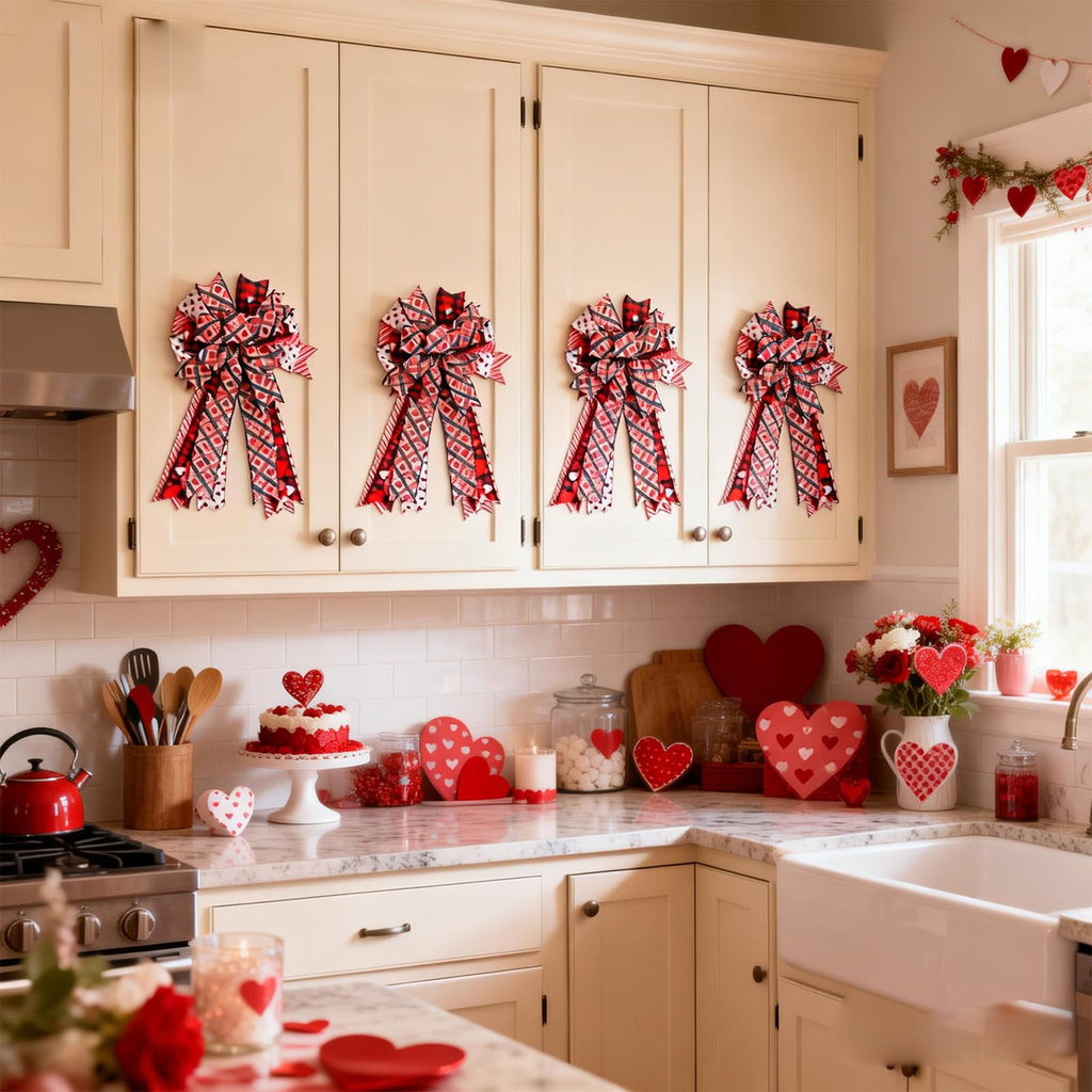 Egolot Valentine’s Large Heart Bow for Wreath Tree Topper, 20 Inch Valentines Day Red Heart Bow Decor for Party Indoor Outdoor, Red Black Bow for Party Wedding