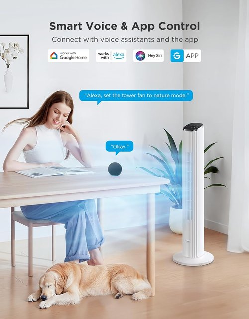 GoveeLife Smart White Tower Fan - 36" Oscillating Floor Fan with App/Voice Control & Quiet Operation