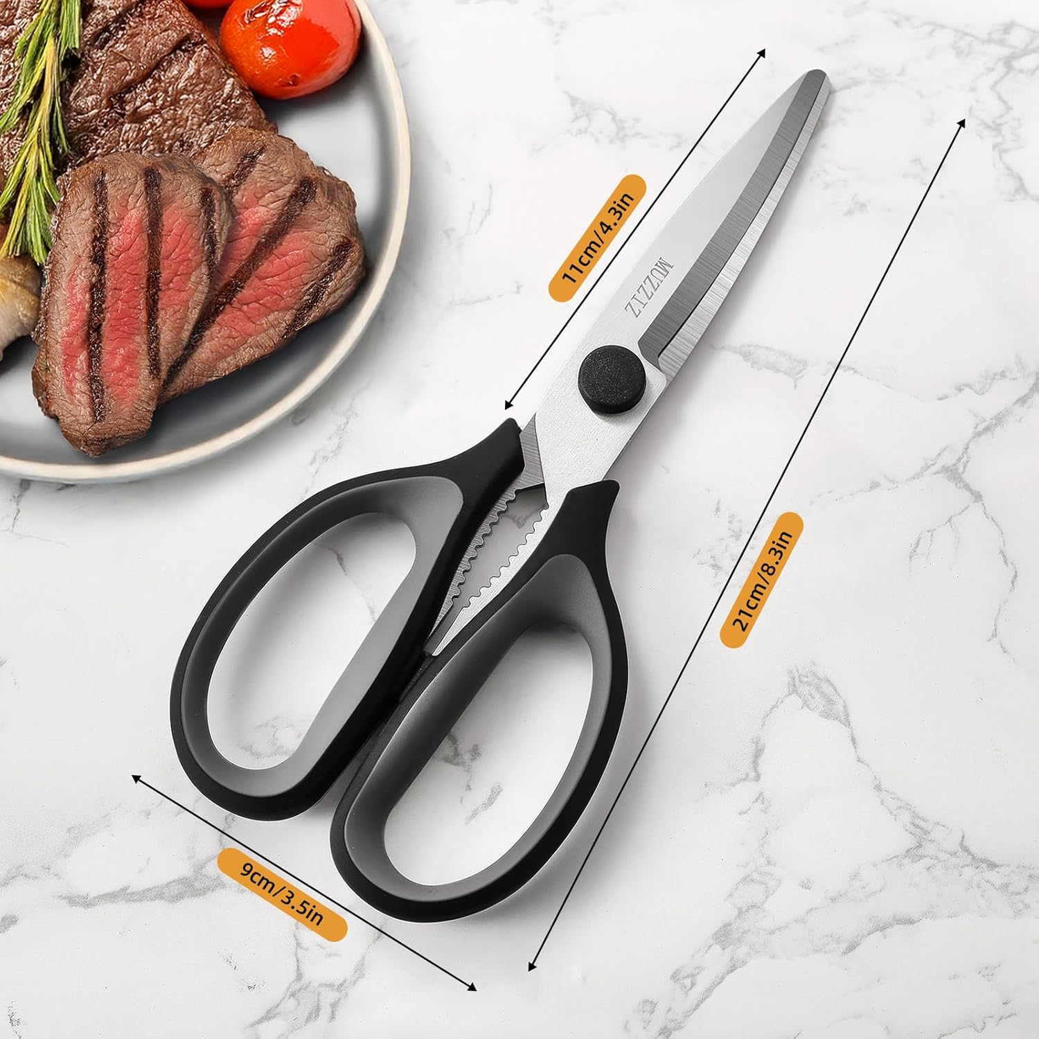 Skiennix Kitchen Scissors - Heavy Duty Stainless Steel Shears with Comfort Grip Handle | 8.3-Inch Black