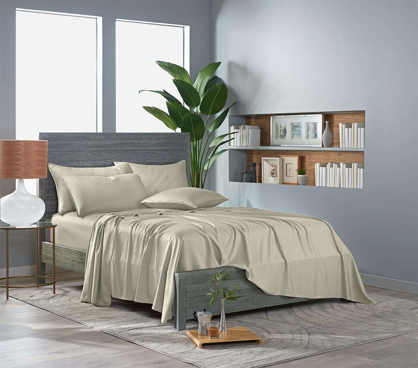 Pure Bamboo Split King Sheets - 100% Organic Viscose Bed Sheet Set, Soft & Cooling, Birch Color