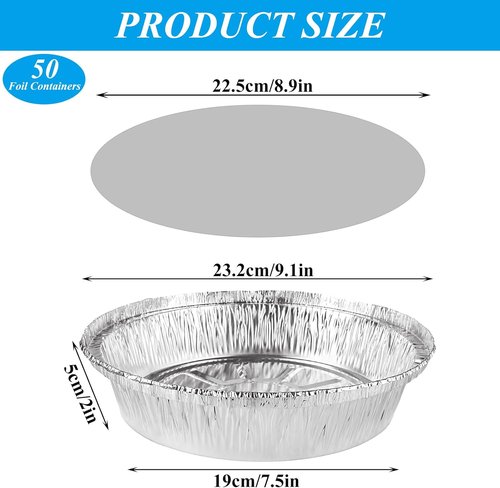 ABuff 9-Inch Round Aluminum Pans - 50 Pack Disposable Foil Pie Tins with Lids | Oven & Freezer Safe