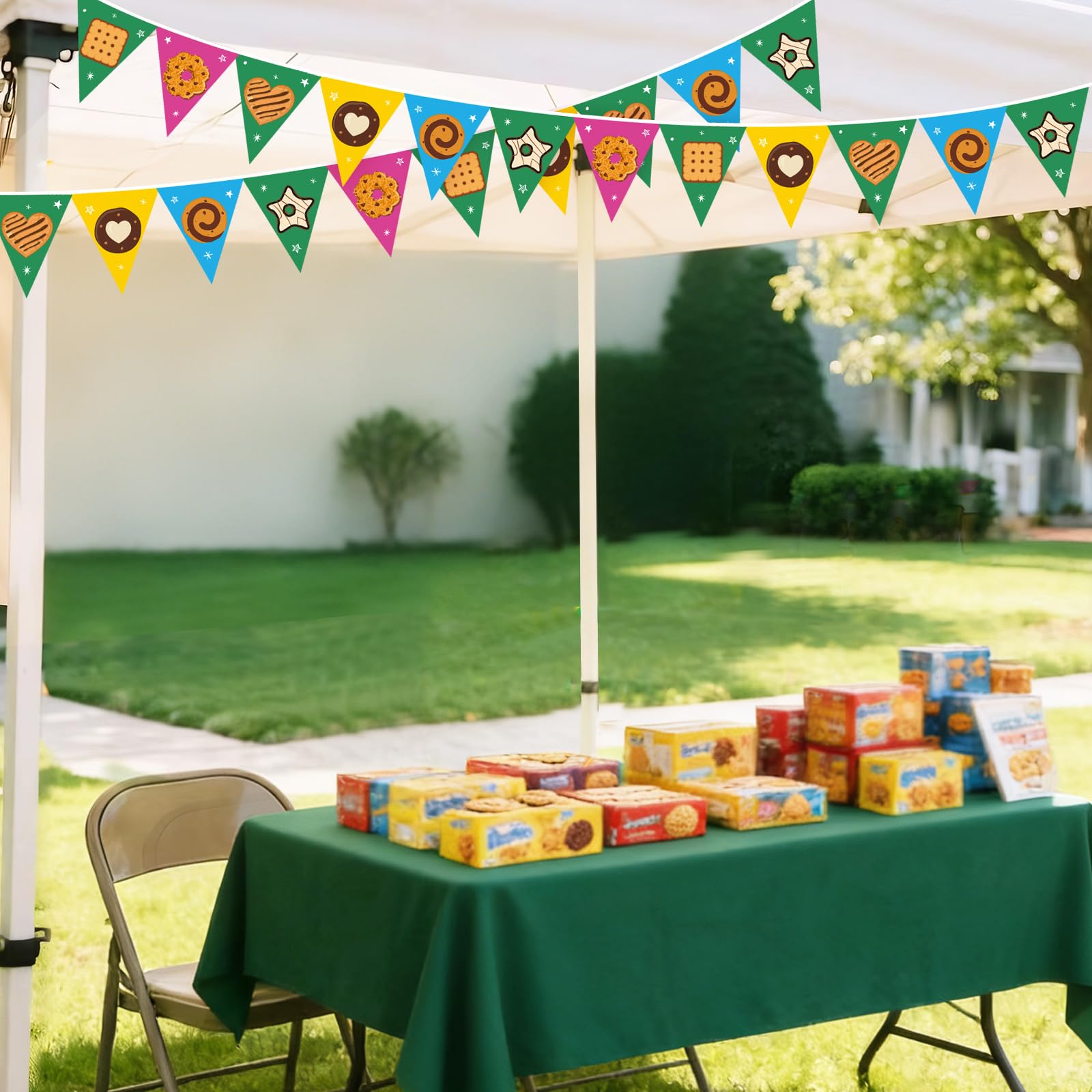 Gilprop 5 Pcs Cookie Triangular Flags Banner 9.84 ft Cookie Booth Banner for Street Theme Birthday Baby Shower