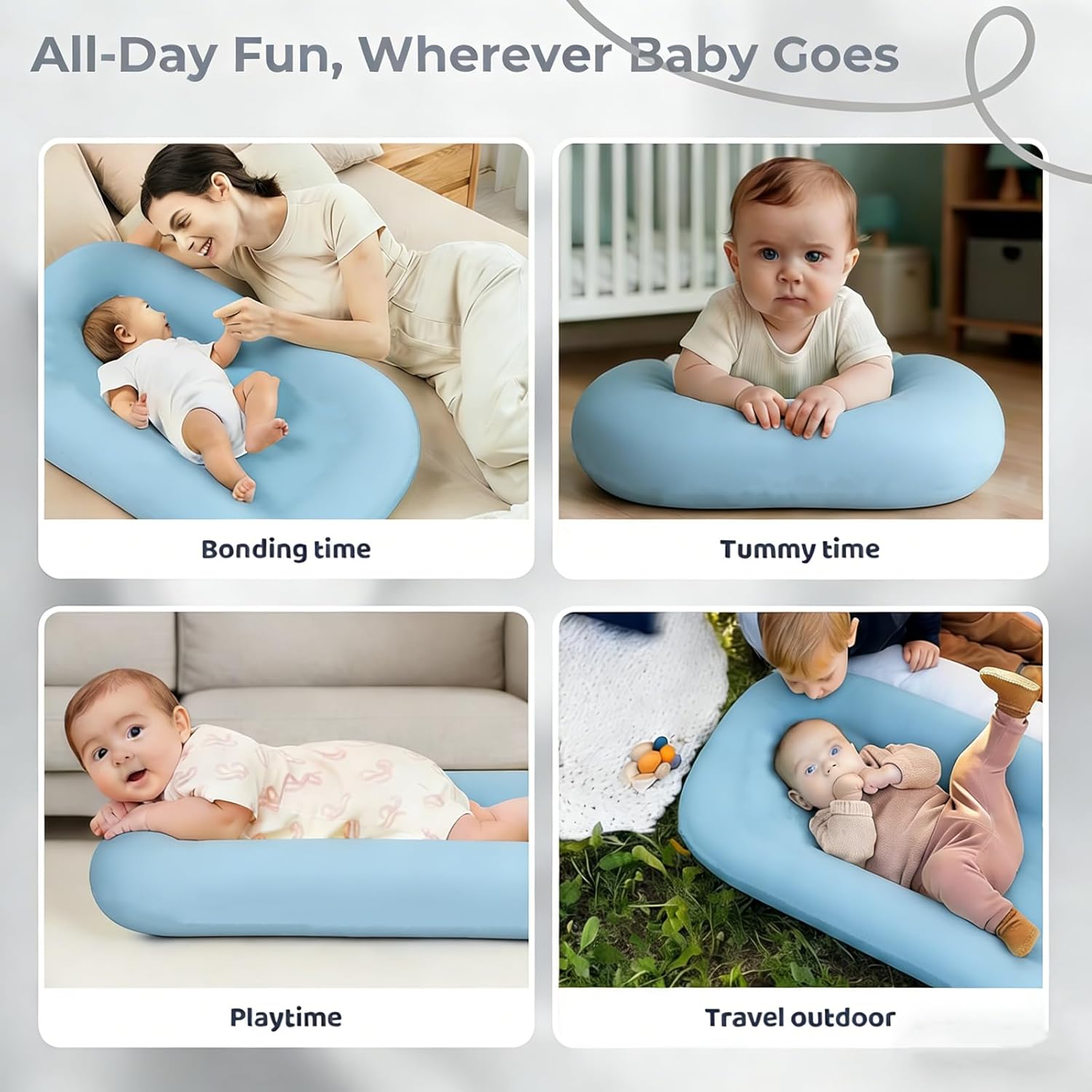 Skiennix 100% Cotton Baby Lounger - Washable Play Mat & Tummy Time Mat for 0-24 Months | Blue