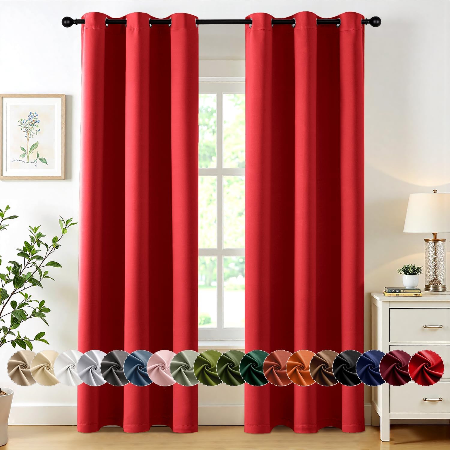 MIULEE Blackout Curtains - Christmas Red Thermal Insulated Drapes | 72 Inches Long, 2 Panels