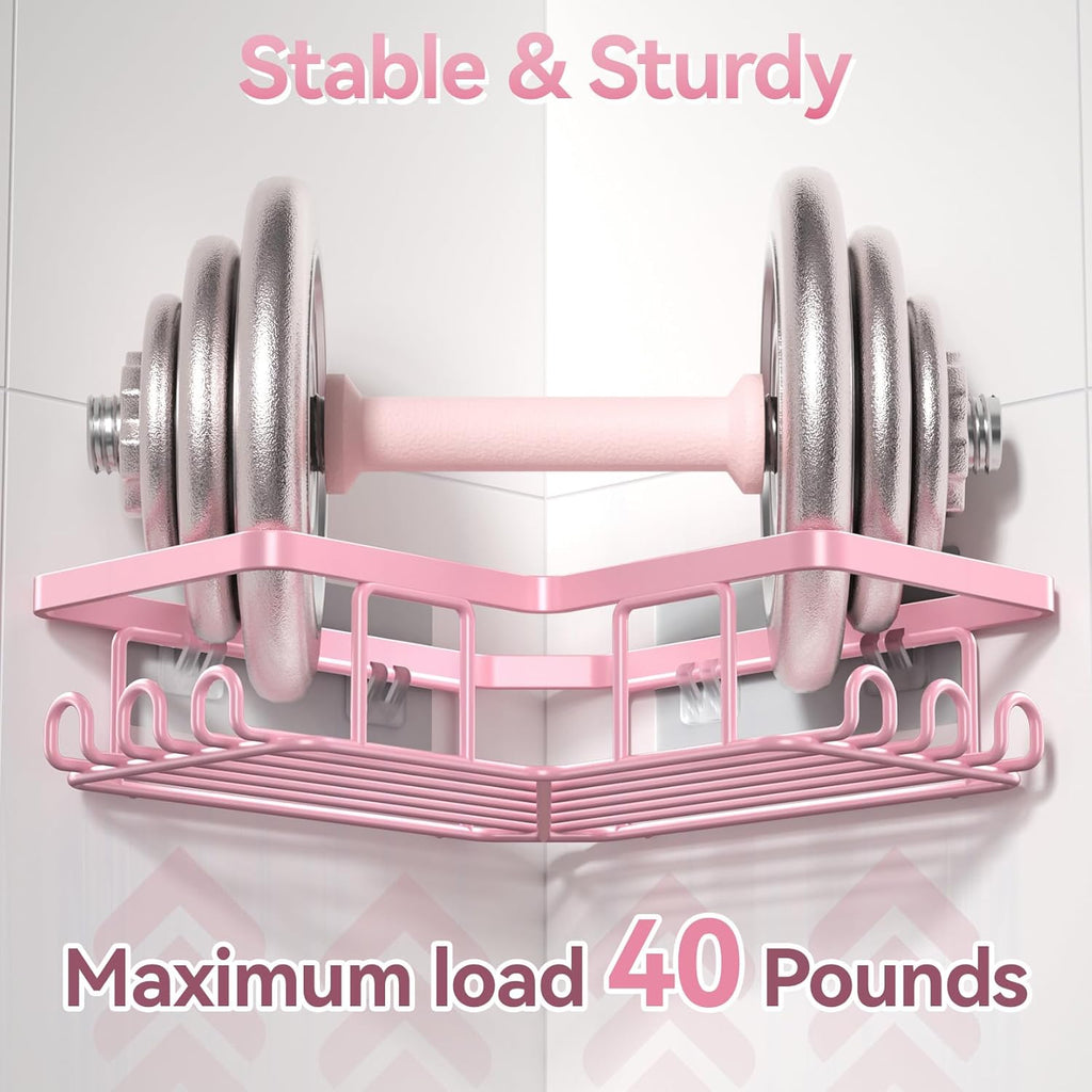 YASONIC Corner Shower Caddy - Rustproof Stainless Steel Bathroom Organizer | No Drilling, 3-Pack, Pink
