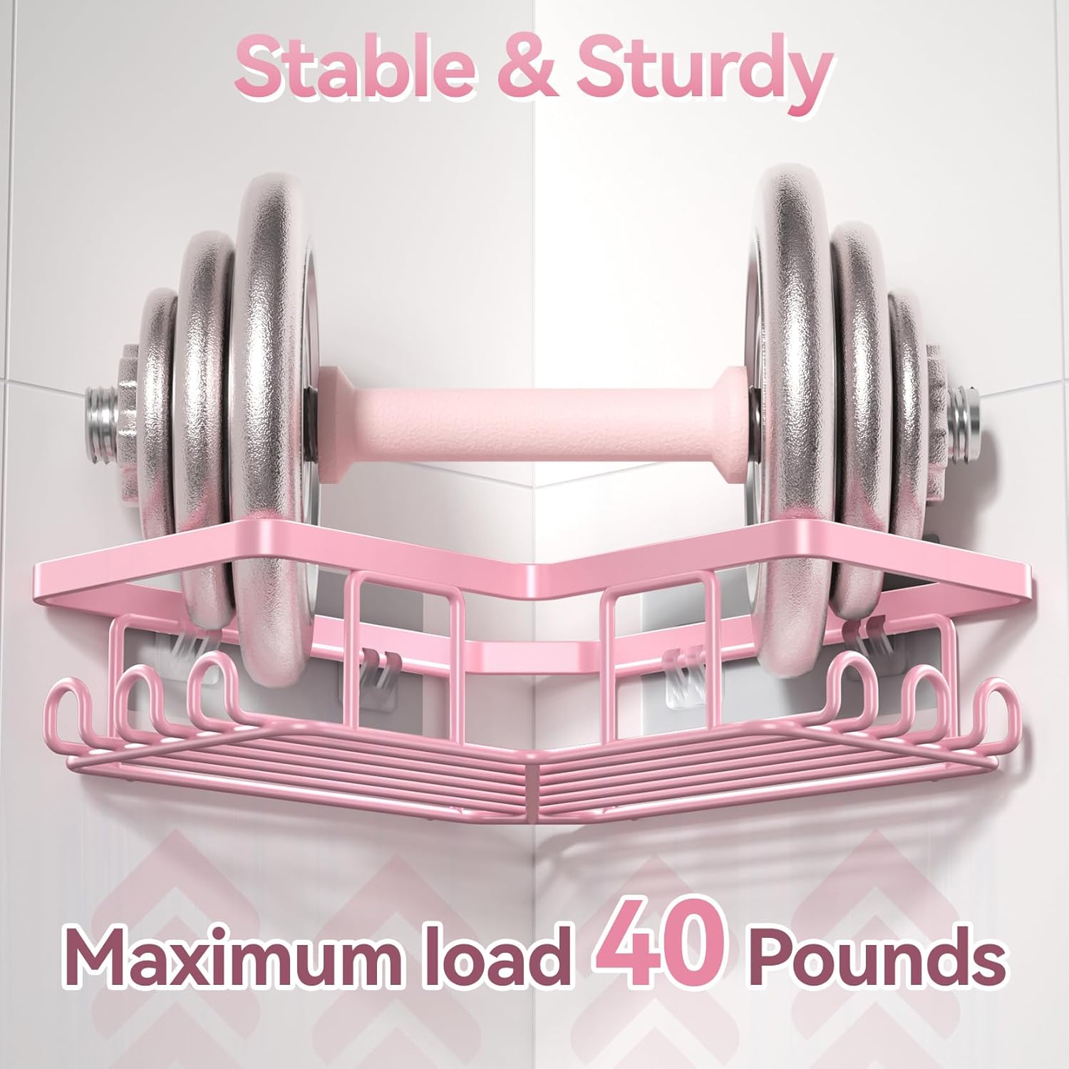 YASONIC Corner Shower Caddy - Rustproof Stainless Steel Bathroom Organizer | No Drilling, 3-Pack, Pink