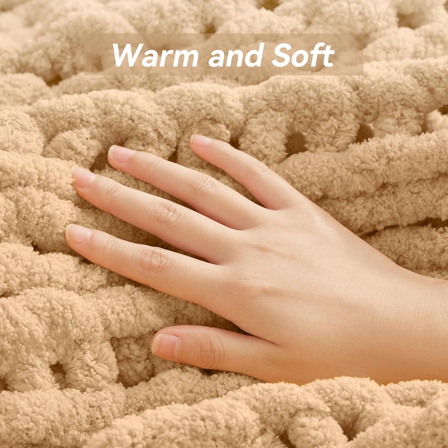 Negwoo Chunky Knit Throw Blanket - Handmade Beige Chenille Yarn | Soft & Comfy 30'' x 40'' Size for Home Decor