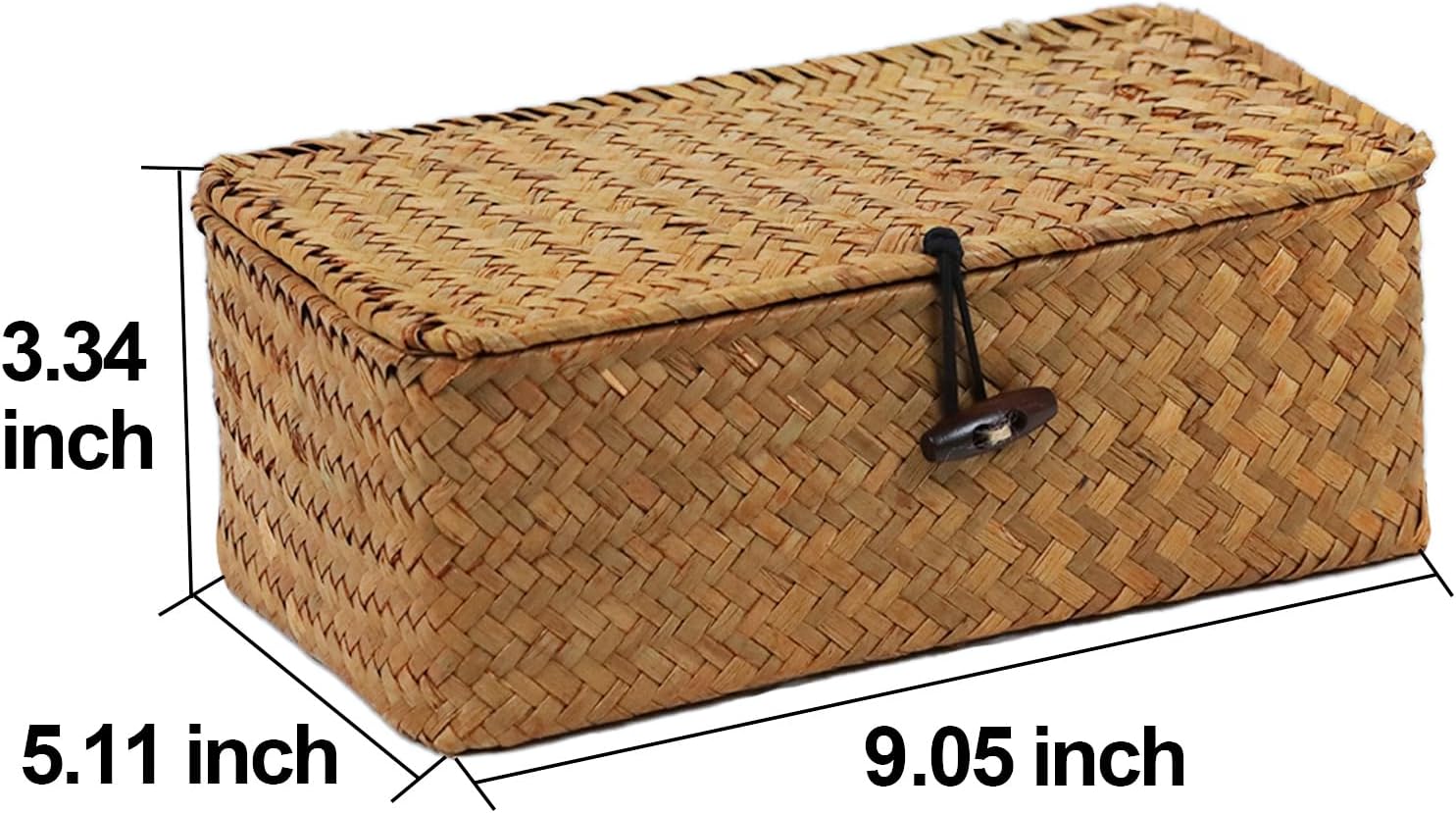 Wicker Storage Basket - Natural Seagrass Organizer with Lid | Rectangular Decorative Bin for Home