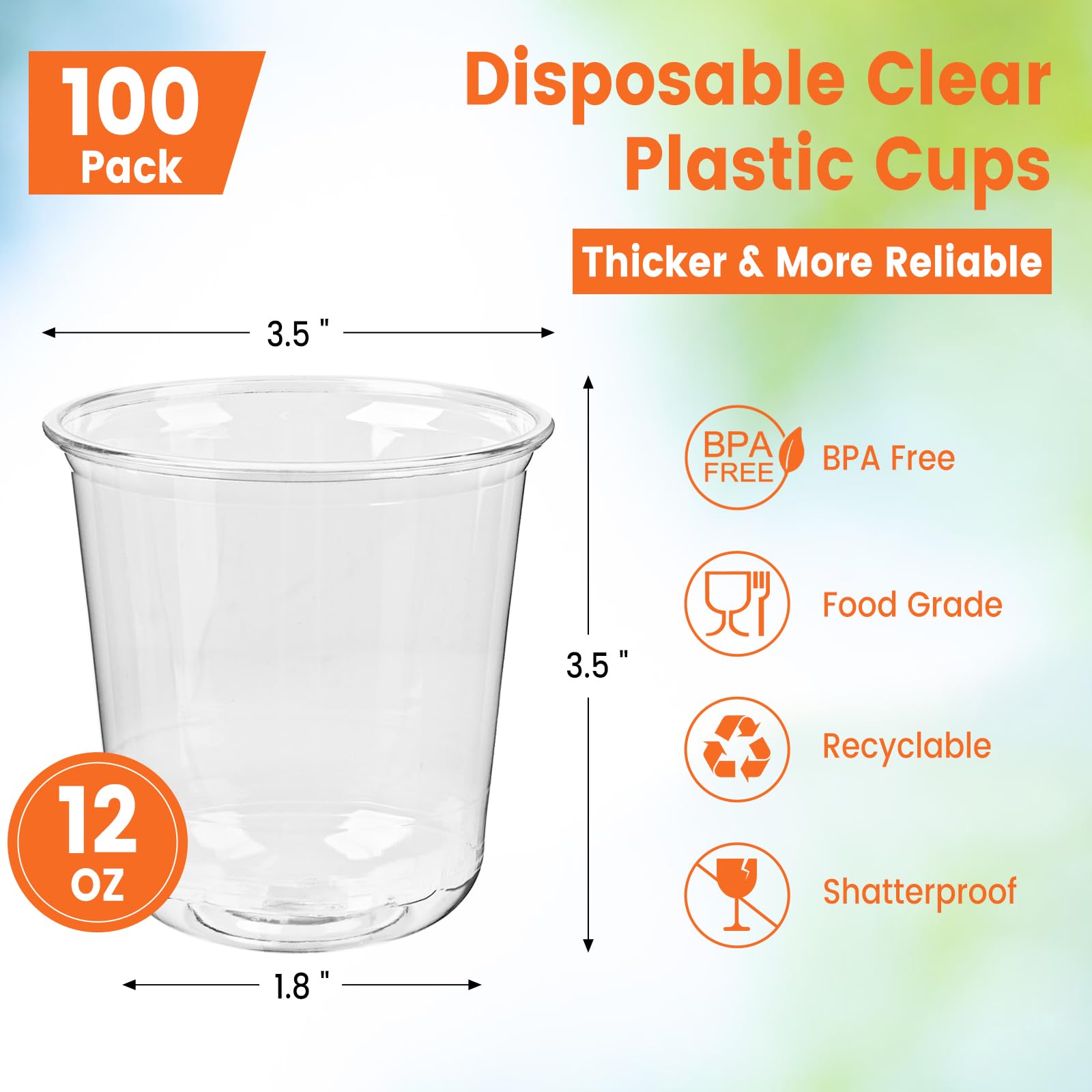 Jycnolm 100 Pcs Round Bottom Plastic Cups 12 oz Disposable Stemless Wine Glasses Cocktail Clear Party Cups for Meeting, Wedding, Birthday, Party Supplies