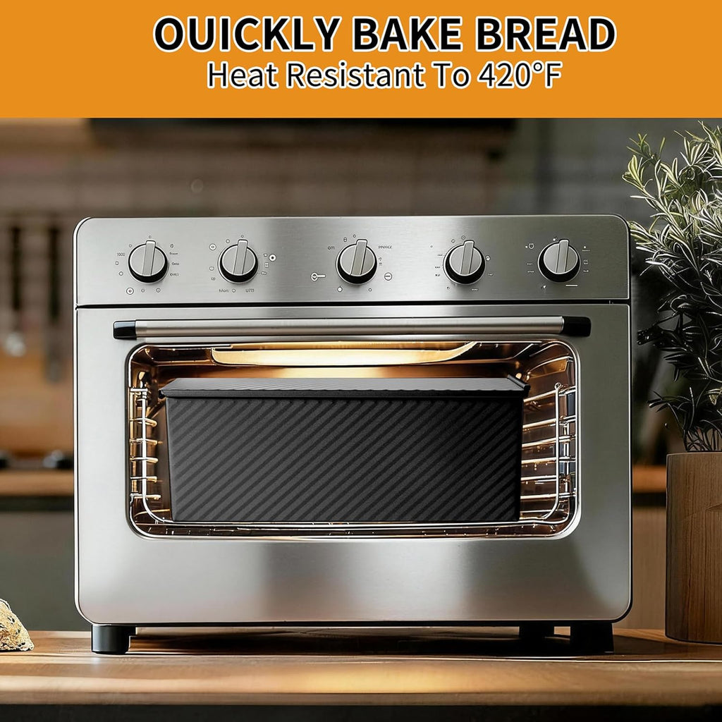 Pullman | 3-Pack Non-Stick Bread Loaf Pan Set - Heavy Duty Carbon Steel with Lids (Black)