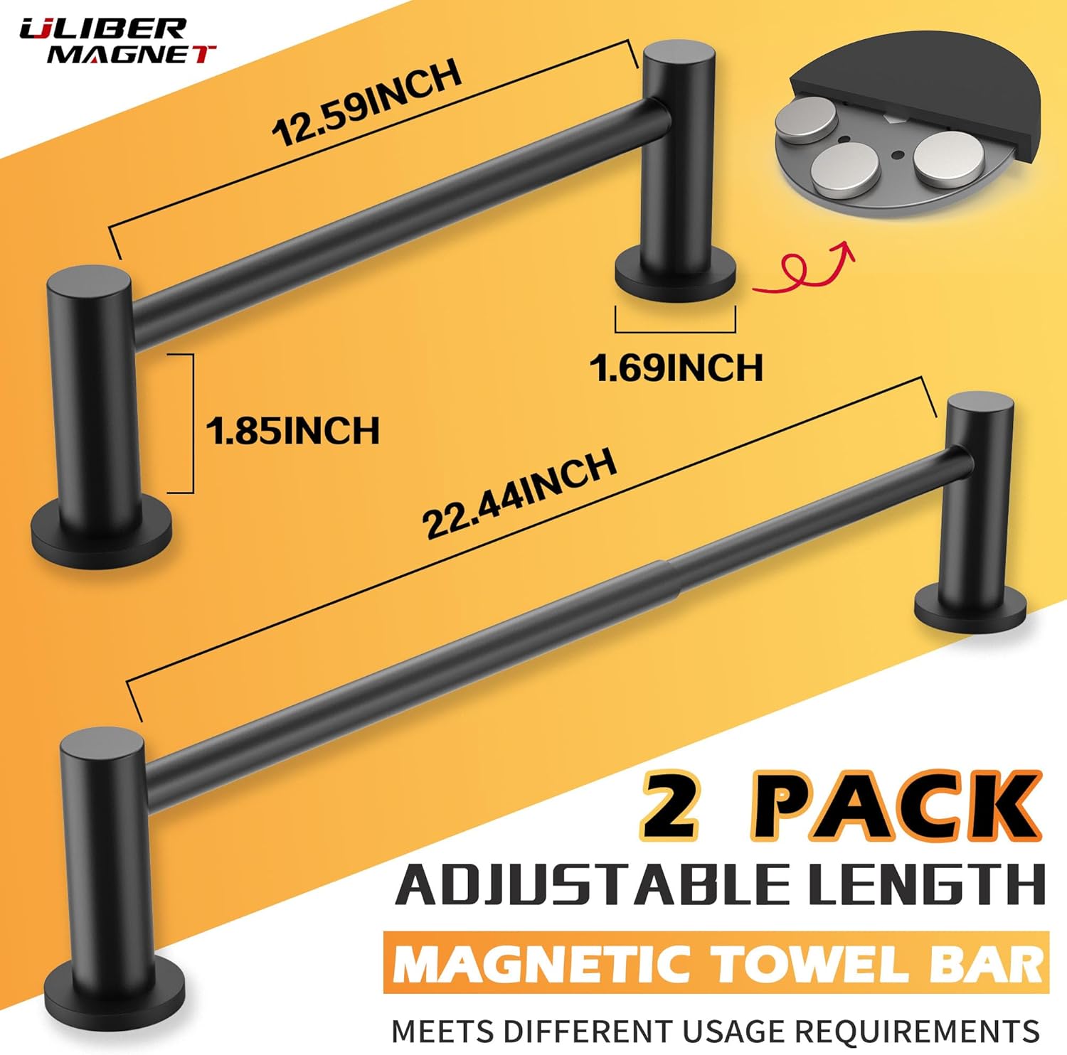 ULIBERMAGNET Magnetic Towel Holder - Adjustable Length Non-Slip Bar for Whiteboard & Refrigerator | 2 Pack