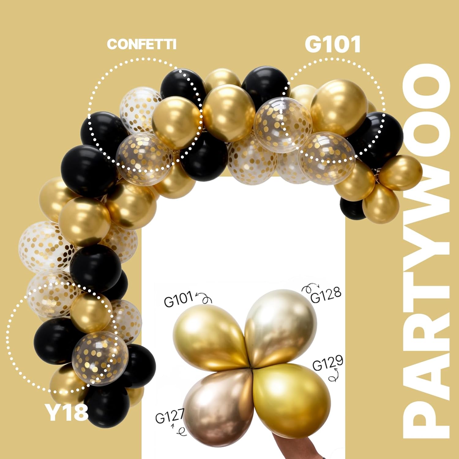 PartyWoo Gold & Black Balloons - 100pcs 12-Inch Metallic Balloons for Celebrations & Events