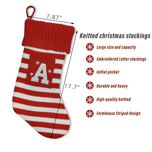 Christmas Stocking Knit Initial Christmas Stockings for Family Farmhouse Monogram Letter Christmas Stockings Christmas Decorations Gift Personalized Stocking Embroidered Letter A