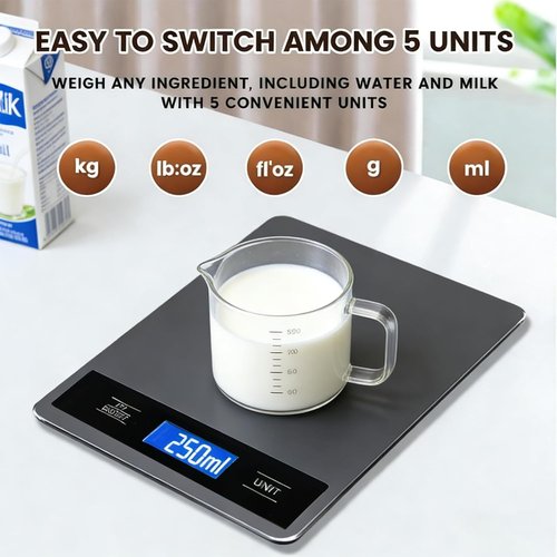 33lb/15kg Digital Food Kitchen Scale - Precision 1g/0.1oz Timer, Stainless Steel, Easy-Tare | Silver