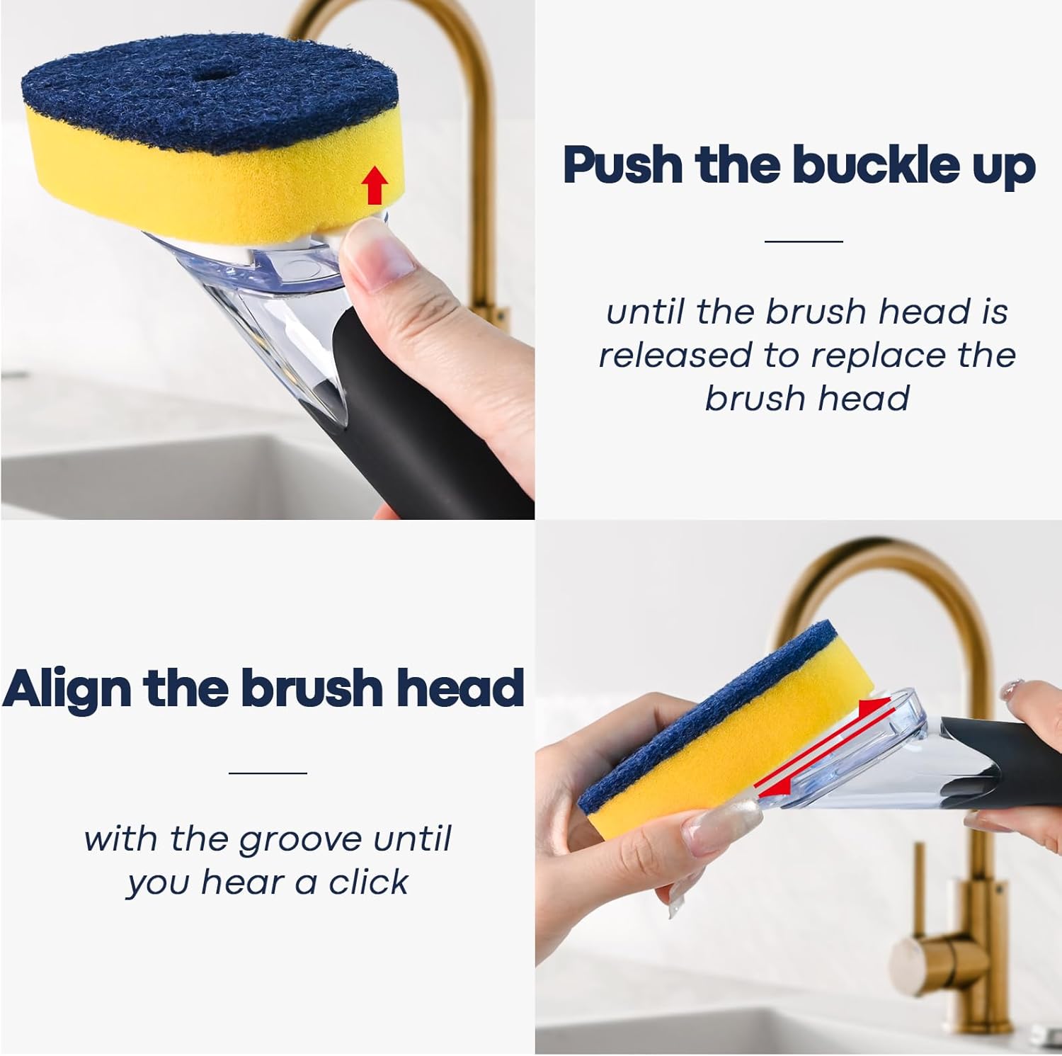 Skiennix Dish Brush Set - Soap Dispenser with 2 Sponge Refills & Holder | Ideal for Pots, Pans, and Dishes