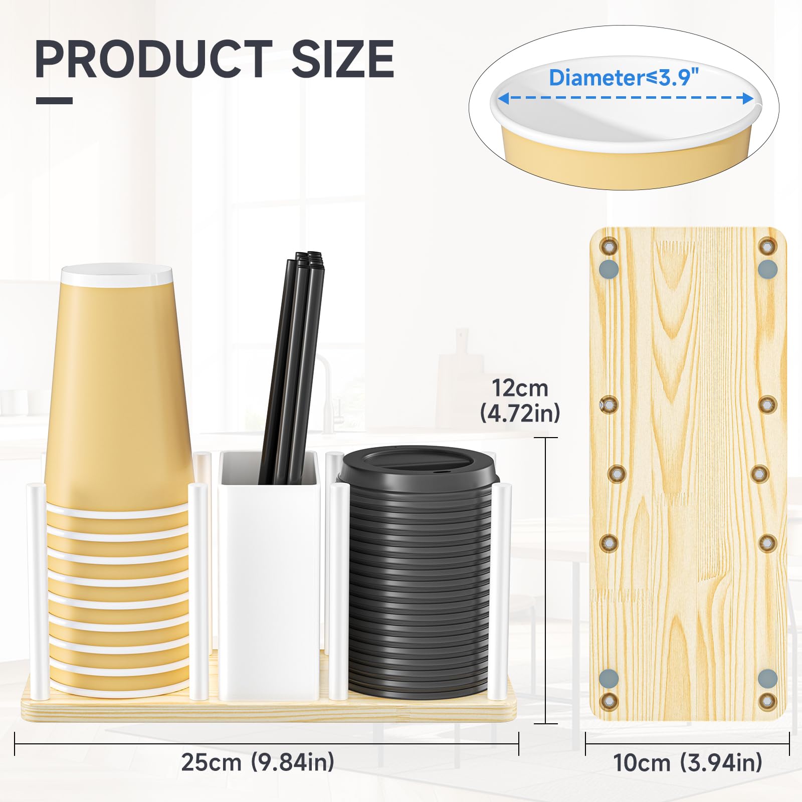 XILIMEN Cup and Lid Holder with Straw Organizer, 3 Compartment Coffee Cup Holder Organizer, Coffee Cup Dispenser for Coffees Station Home Countertop, for Disposable Paper & Plastic Cups, White
