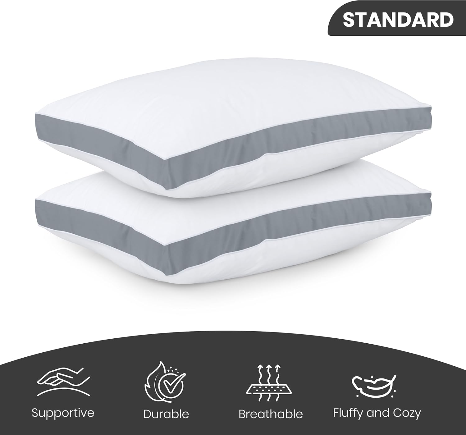 Utopia Bedding Bed Pillows - Soft & Fluffy Down Alternative | Standard Size, Set of 2, Cooling, Hotel Quality