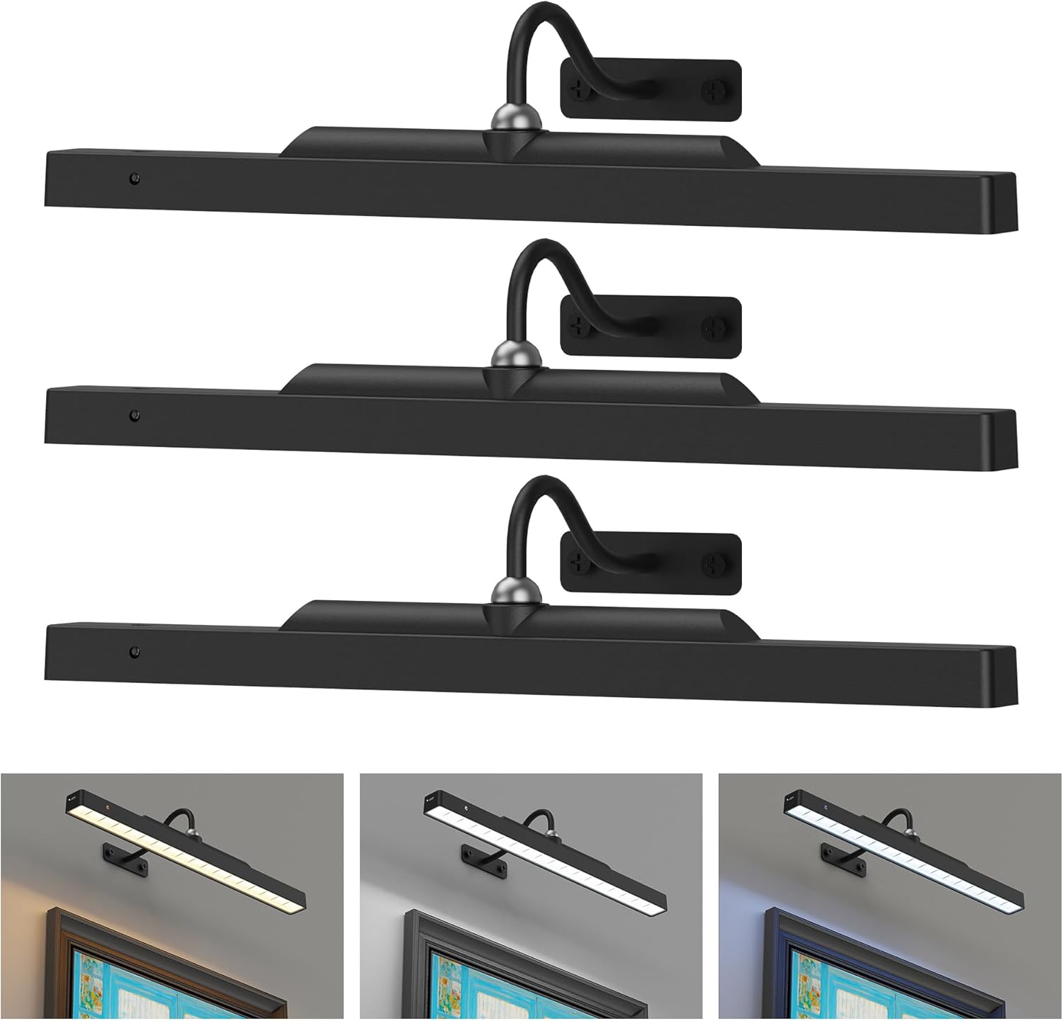 Skiennix 16-Inch Battery Operated Picture Light - Dimmable Cordless Art Light for Wall Decor | Black, 5000mAh